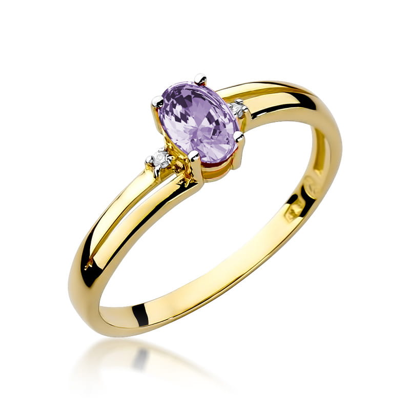 Inel Aur 14K cu Tanzanit 0.40 ct si Diamante Naturale 0.03 ct — Aur galben
