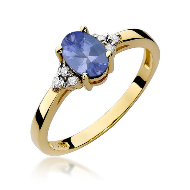 Inel Aur 14K cu Tanzanit 0.70 ct si Diamante Naturale 0.05 ct — Aur galben