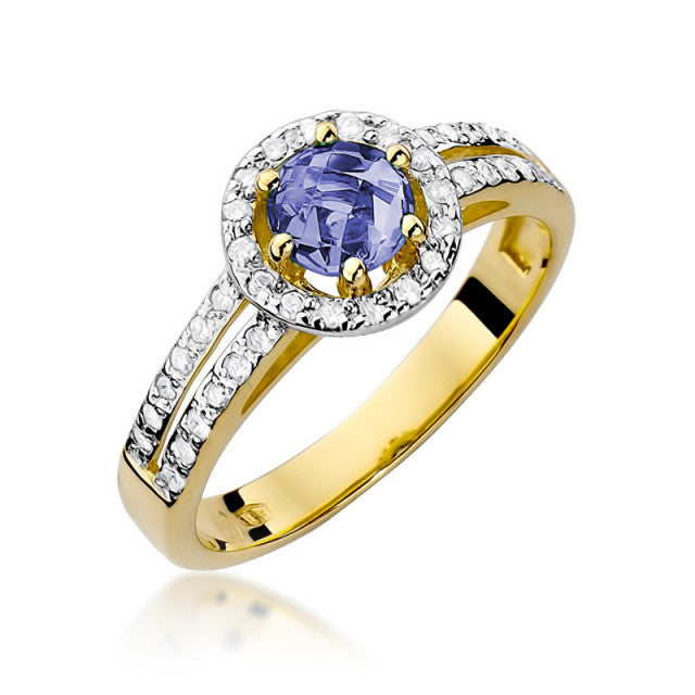 Inel Aur 14K cu Tanzanit 0.50 ct si Diamante Naturale 0.20 ct — Aur galben