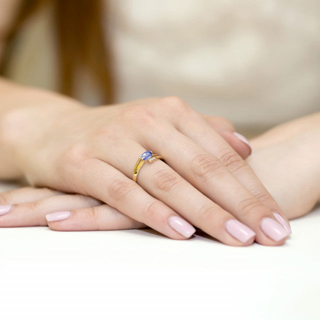 Inel Aur 14K cu Tanzanit 0.40 ct si Diamante Naturale 0.05 ct, imaginea 4 din 11