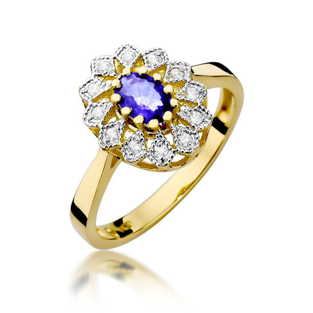 Inel Aur 14K cu Tanzanit 0.40 ct si Diamante Naturale 0.10 ct — Aur galben