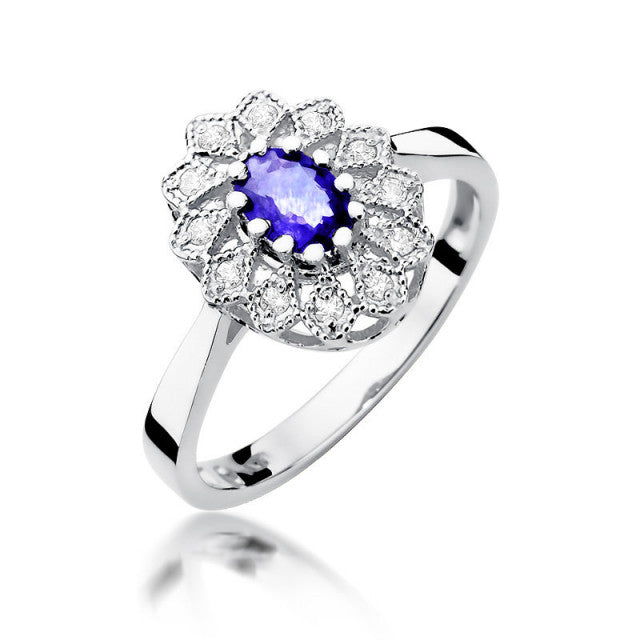 Inel Aur 14K cu Tanzanit 0.40 ct si Diamante Naturale 0.10 ct, imaginea 5 din 11
