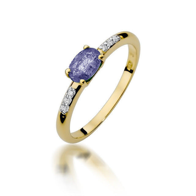 Inel Aur 14K cu Tanzanit 0.40 ct si Diamante Naturale 0.03 ct — Aur galben