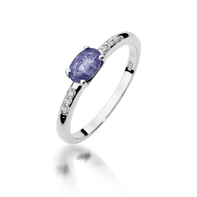 Inel Aur 14K cu Tanzanit 0.40 ct si Diamante Naturale 0.03 ct, imaginea 4 din 10