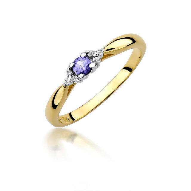 Inel Aur 14K cu Tanzanit 0.15 ct si Diamante Naturale 0.03 ct — Aur galben