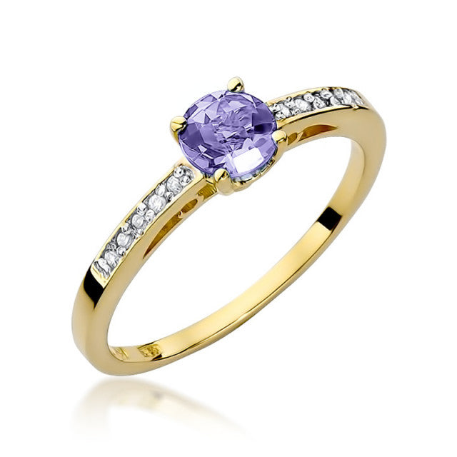 Inel Aur 14K cu Tanzanit 0.50 ct si Diamante Naturale 0.05 ct — Aur galben