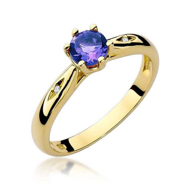 Inel Aur 14K cu Tanzanit 0.50 ct si Diamante Naturale 0.01 ct — Aur galben
