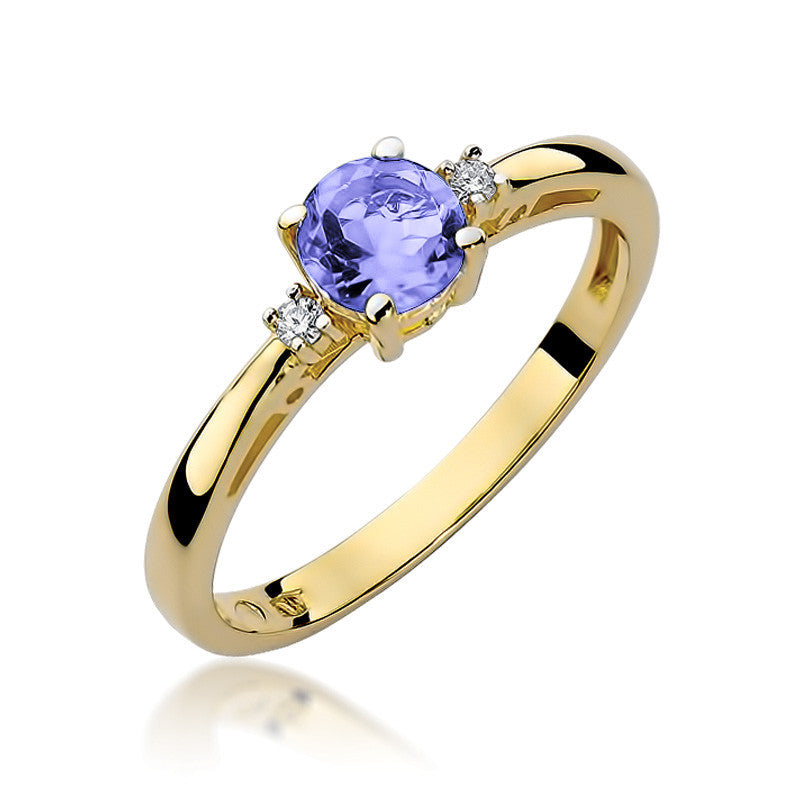 Inel Aur 14K cu Tanzanit 0.50 ct si Diamante Naturale 0.03 ct — Aur galben