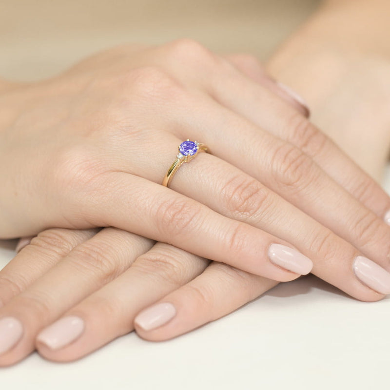 Inel Aur 14K cu Tanzanit 0.50 ct si Diamante Naturale 0.03 ct, imaginea 4 din 11