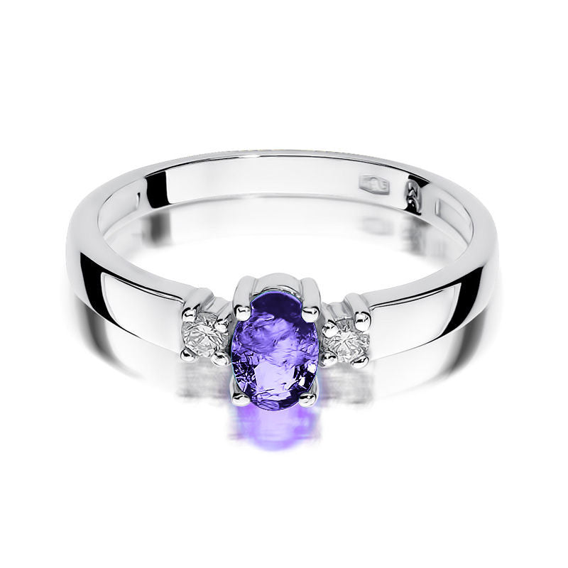 Inel Aur 14K cu Tanzanit 0.40 ct si Diamante Naturale 0.08 ct, imaginea 6 din 11