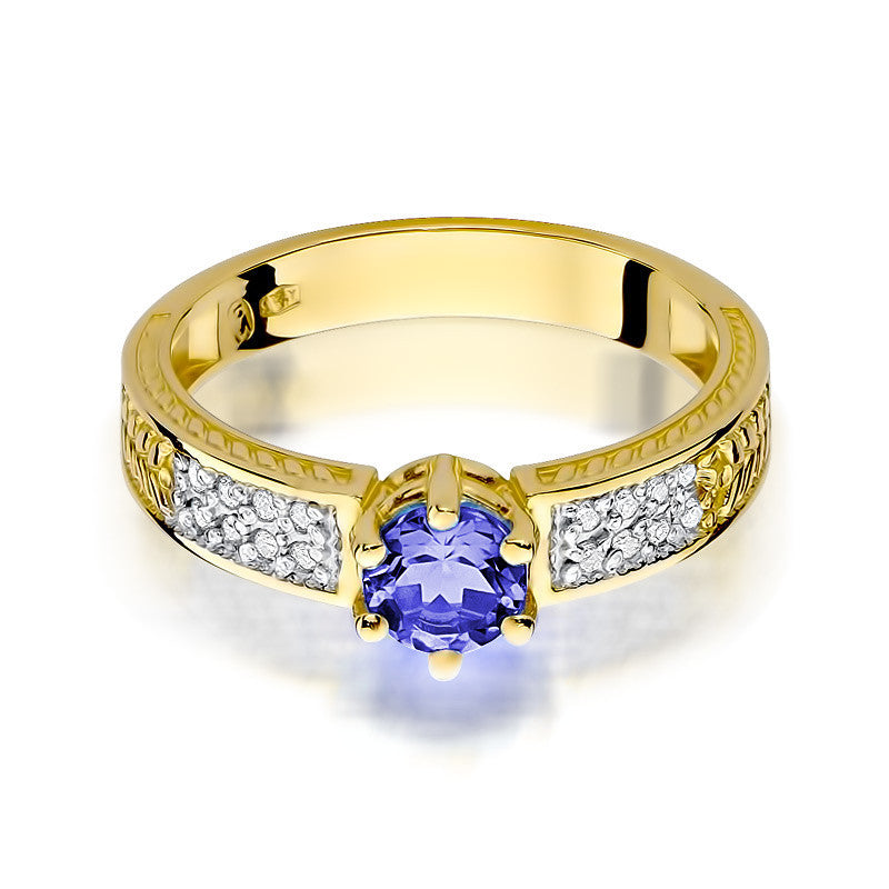 Inel Aur 14K cu Tanzanit 0.50 ct si Diamante Naturale 0.08 ct, imaginea 2 din 11