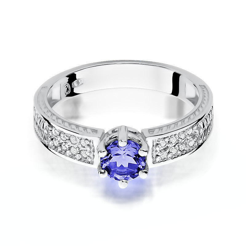 Inel Aur 14K cu Tanzanit 0.50 ct si Diamante Naturale 0.08 ct, imaginea 6 din 11