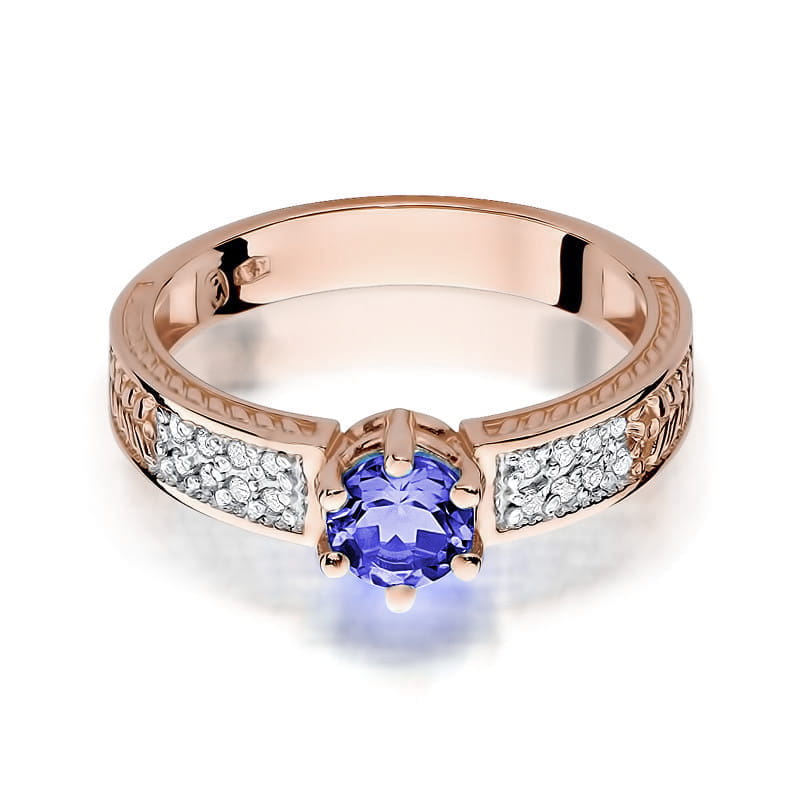 Inel Aur 14K cu Tanzanit 0.50 ct si Diamante Naturale 0.08 ct, imaginea 9 din 11