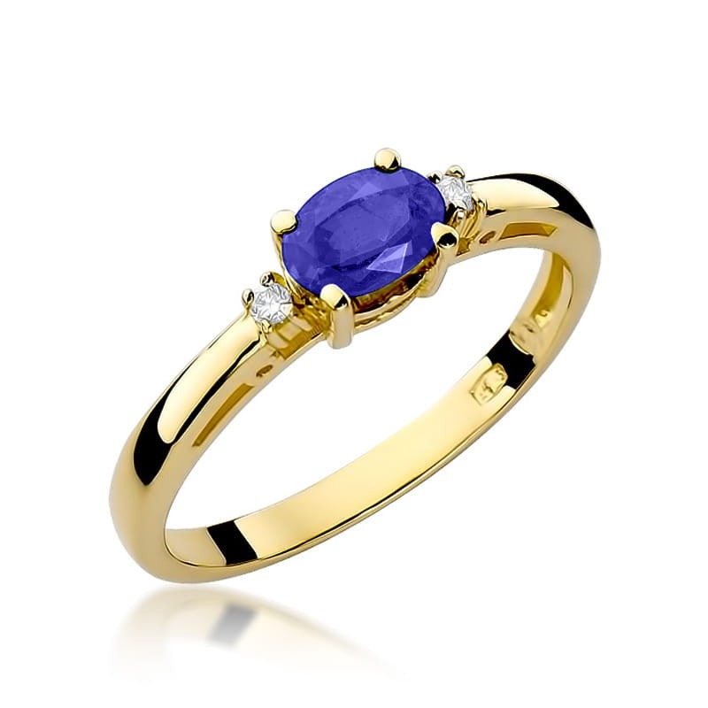 Inel Aur 14K cu Tanzanit 0.40 ct si Diamante Naturale 0.03 ct — Aur galben