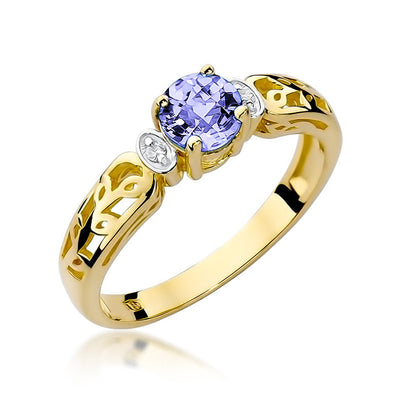 Inel Aur 14K cu Tanzanit 0.50 ct si Diamante Naturale 0.02 ct