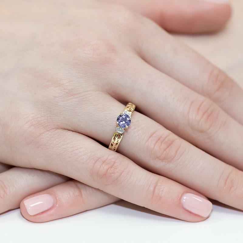 Inel Aur 14K cu Tanzanit 0.50 ct si Diamante Naturale 0.02 ct, imaginea 4 din 11