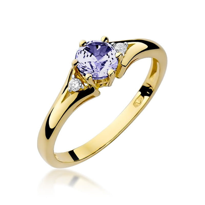 Inel Aur 14K cu Tanzanit 0.50 ct si Diamante Naturale 0.03 ct — Aur galben