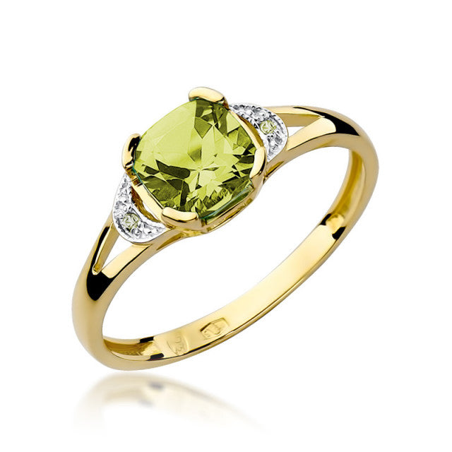 Inel Aur 14K cu Peridot 1.00 ct si Diamante Naturale 0.01 ct — Aur galben