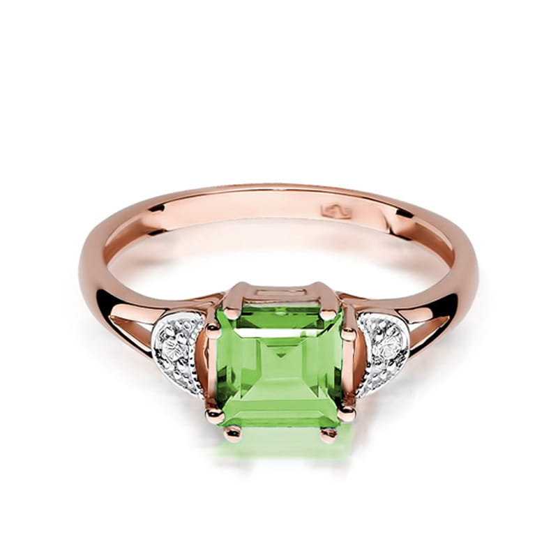Inel Aur 14K cu Peridot 1.00 ct si Diamante Naturale 0.01 ct, imaginea 9 din 11