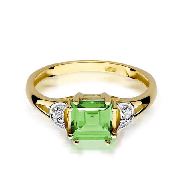 Inel Aur 14K cu Peridot 1.10 ct si Diamante Naturale 0.06 ct, imaginea 2 din 10