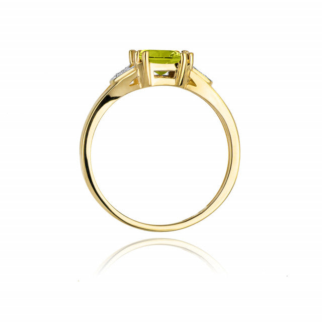 Inel Aur 14K cu Peridot 1.10 ct si Diamante Naturale 0.06 ct, imaginea 3 din 10