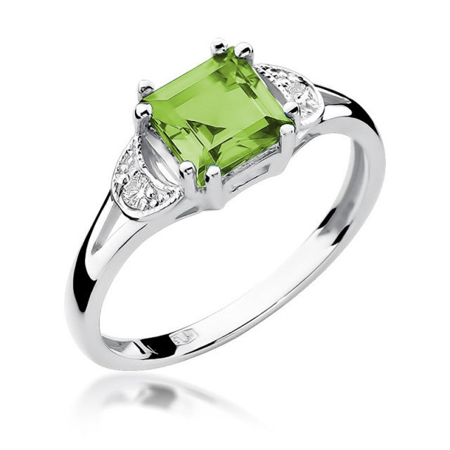 Inel Aur 14K cu Peridot 1.10 ct si Diamante Naturale 0.06 ct, imaginea 5 din 10