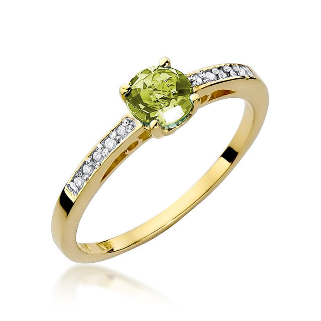 Inel Aur 14K cu Peridot 0.60 ct si Diamante Naturale 0.05 ct — Aur galben