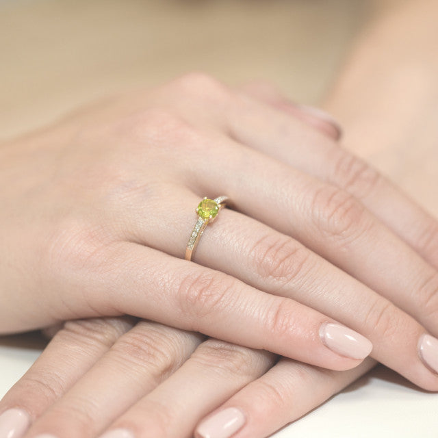 Inel Aur 14K cu Peridot 0.60 ct si Diamante Naturale 0.05 ct, imaginea 7 din 10