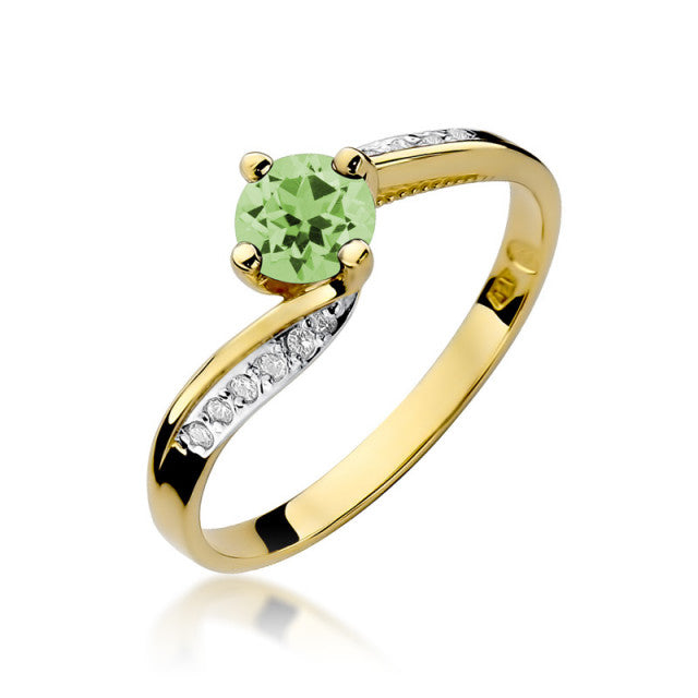 Inel Aur 14K cu Peridot 0.60 ct si Diamante Naturale 0.05 ct — Aur galben