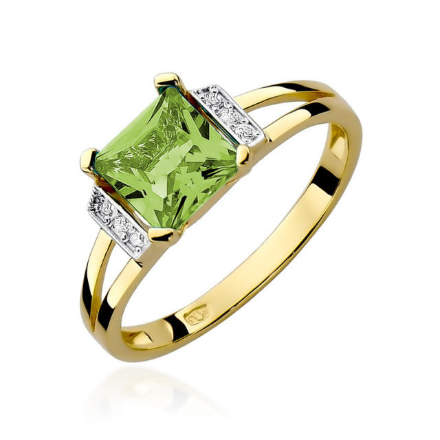 Inel Aur 14K cu Peridot 1.10 ct si Diamante Naturale 0.03 ct — Aur galben