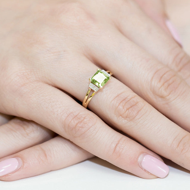 Inel Aur 14K cu Peridot 1.10 ct si Diamante Naturale 0.03 ct, imaginea 4 din 10