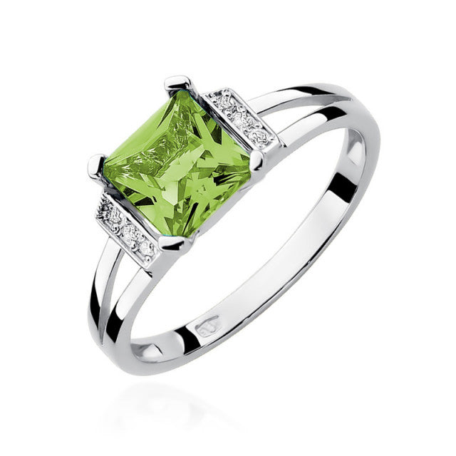 Inel Aur 14K cu Peridot 1.10 ct si Diamante Naturale 0.03 ct, imaginea 5 din 10