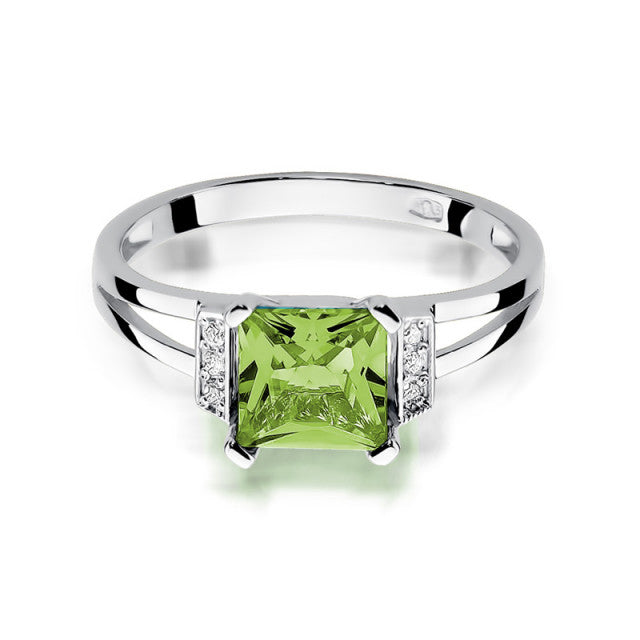 Inel Aur 14K cu Peridot 1.10 ct si Diamante Naturale 0.03 ct, imaginea 6 din 10