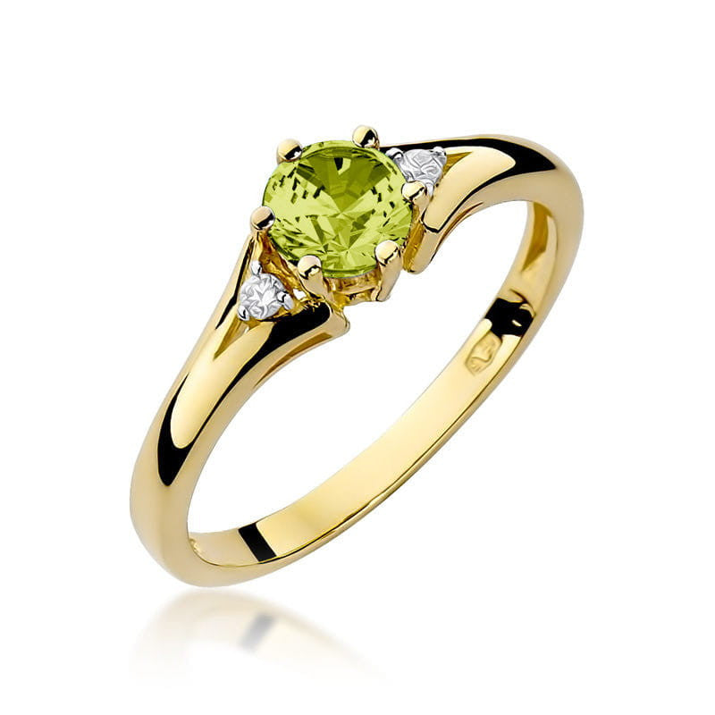 Inel Aur 14K cu Peridot 0.60 ct si Diamante Naturale 0.03 ct — Aur galben