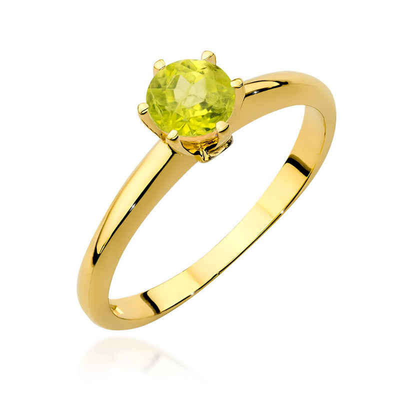 Inel Aur 14K cu Peridot 0.60 ct si Diamante Naturale 0.04 ct — Aur galben