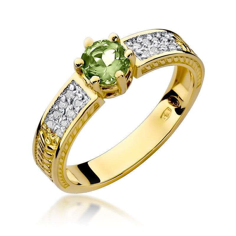 Inel Aur 14K cu Peridot 0.60 ct si Diamante Naturale 0.08 ct — Aur galben