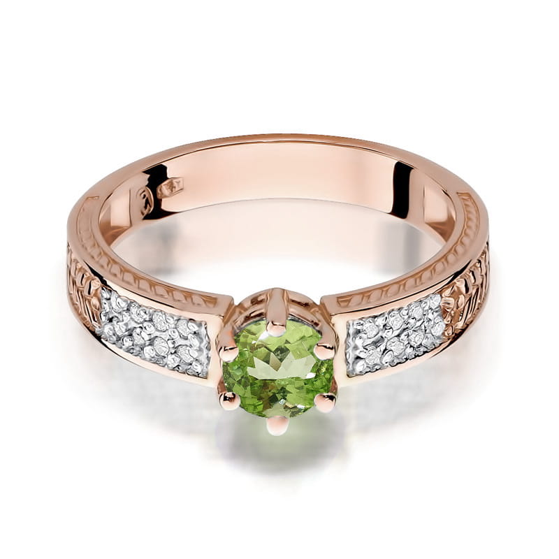 Inel Aur 14K cu Peridot 0.60 ct si Diamante Naturale 0.08 ct, imaginea 8 din 9
