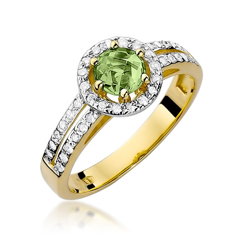 Inel Aur 14K cu Peridot 0.60 ct si Diamante Naturale 0.20 ct — Aur galben