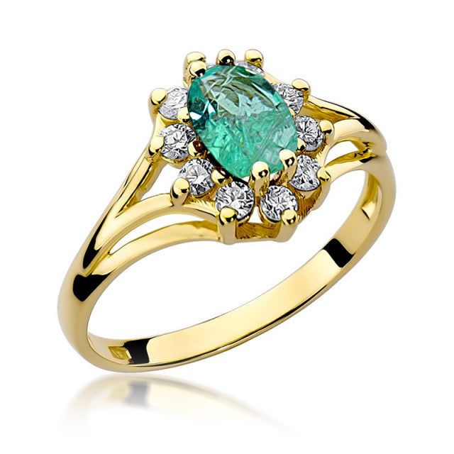 Inel Aur 14K cu Smarald 0.80 ct si Diamante Naturale 0.30 ct — Aur galben