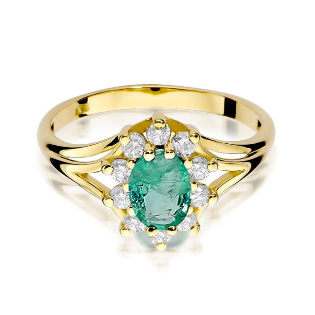 Inel Aur 14K cu Smarald 0.80 ct si Diamante Naturale 0.30 ct, imaginea 2 din 11