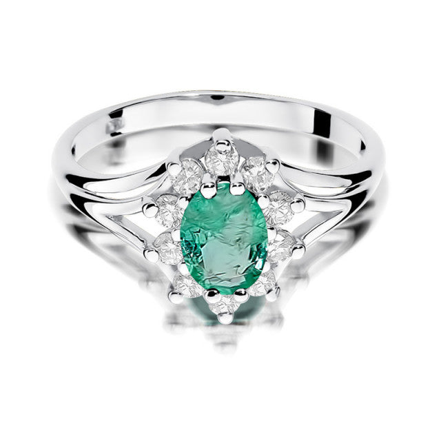 Inel Aur 14K cu Smarald 0.80 ct si Diamante Naturale 0.30 ct, imaginea 6 din 11