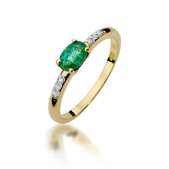 Inel Aur 14K cu Smarald 0.40 ct si Diamante Naturale 0.03 ct — Aur galben
