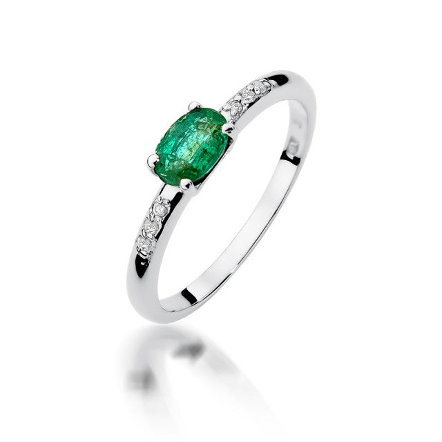 Inel Aur 14K cu Smarald 0.40 ct si Diamante Naturale 0.03 ct, imaginea 5 din 11