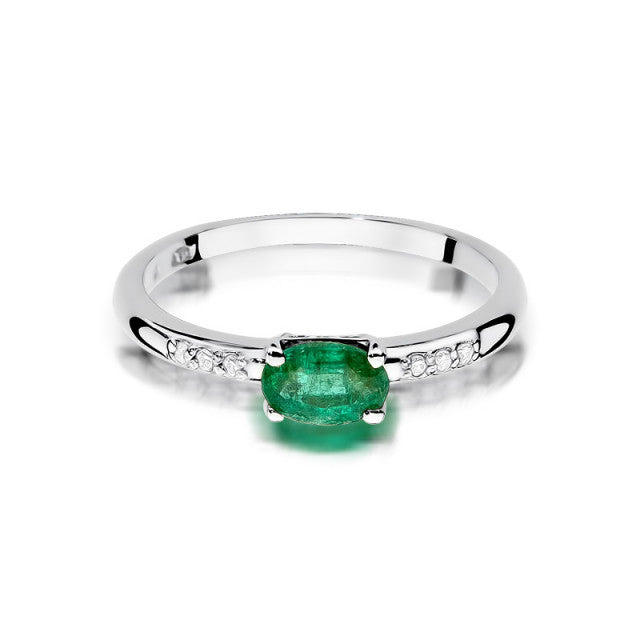 Inel Aur 14K cu Smarald 0.40 ct si Diamante Naturale 0.03 ct, imaginea 6 din 11