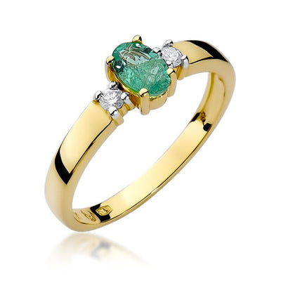 Inel Aur 14K cu Smarald 0.40 ct si Diamante Naturale 0.08 ct
