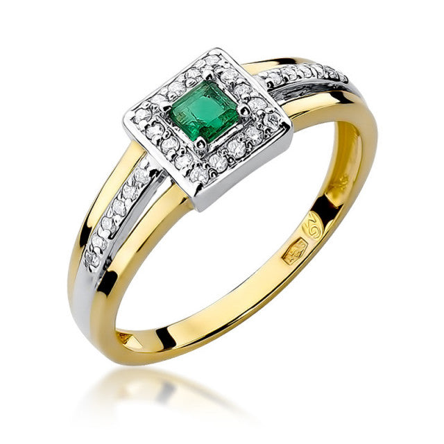 Inel Aur 14K cu Smarald 0.15 ct si Diamante Naturale 0.14 ct — Aur galben