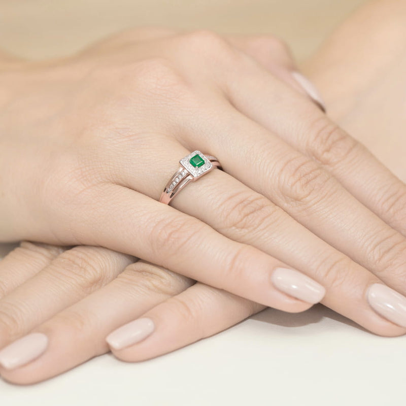 Inel Aur 14K cu Smarald 0.15 ct si Diamante Naturale 0.14 ct, imaginea 11 din 11