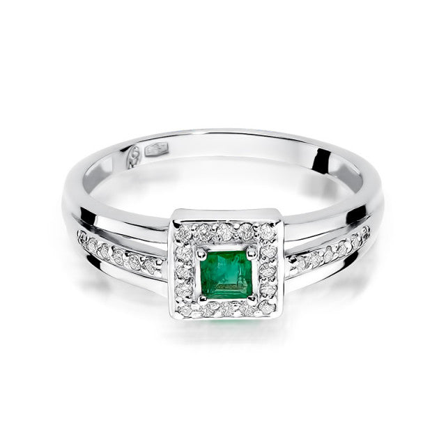 Inel Aur 14K cu Smarald 0.15 ct si Diamante Naturale 0.14 ct, imaginea 6 din 11