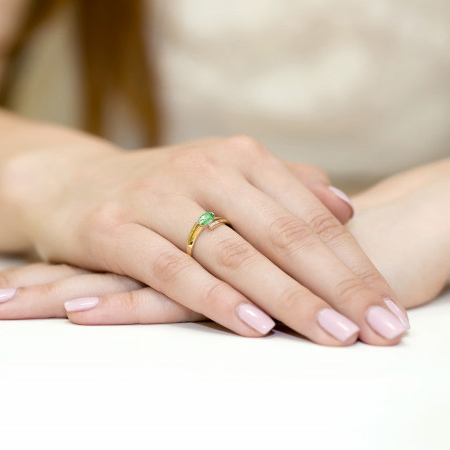 Inel Aur 14K cu Smarald 0.40 ct si Diamante Naturale 0.05 ct, imaginea 4 din 11