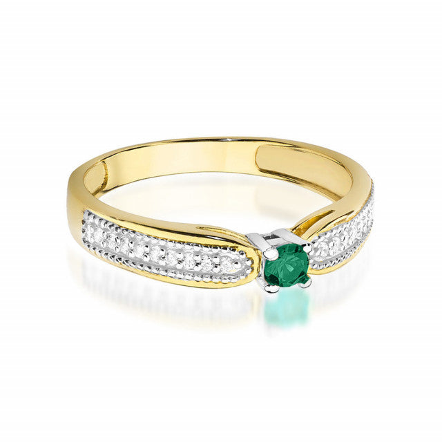 Inel Aur 14K cu Smarald 0.15 ct si Diamante Naturale 0.09 ct, imaginea 2 din 11
